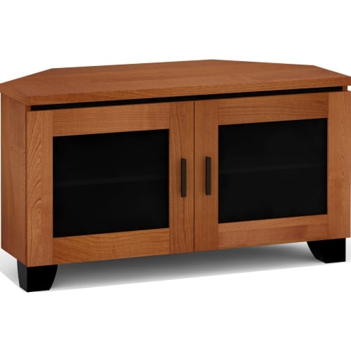 Elba 221CR 44" Corner TV Stand Cabinet in American Cherry w/ Smoke Glass Doors